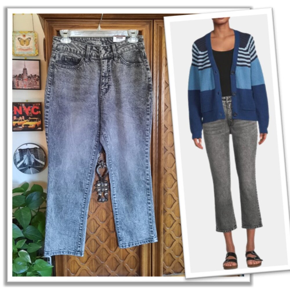 Acid Wash High-Rise Straight Crop Jeans NWT! - Gray, Size 4